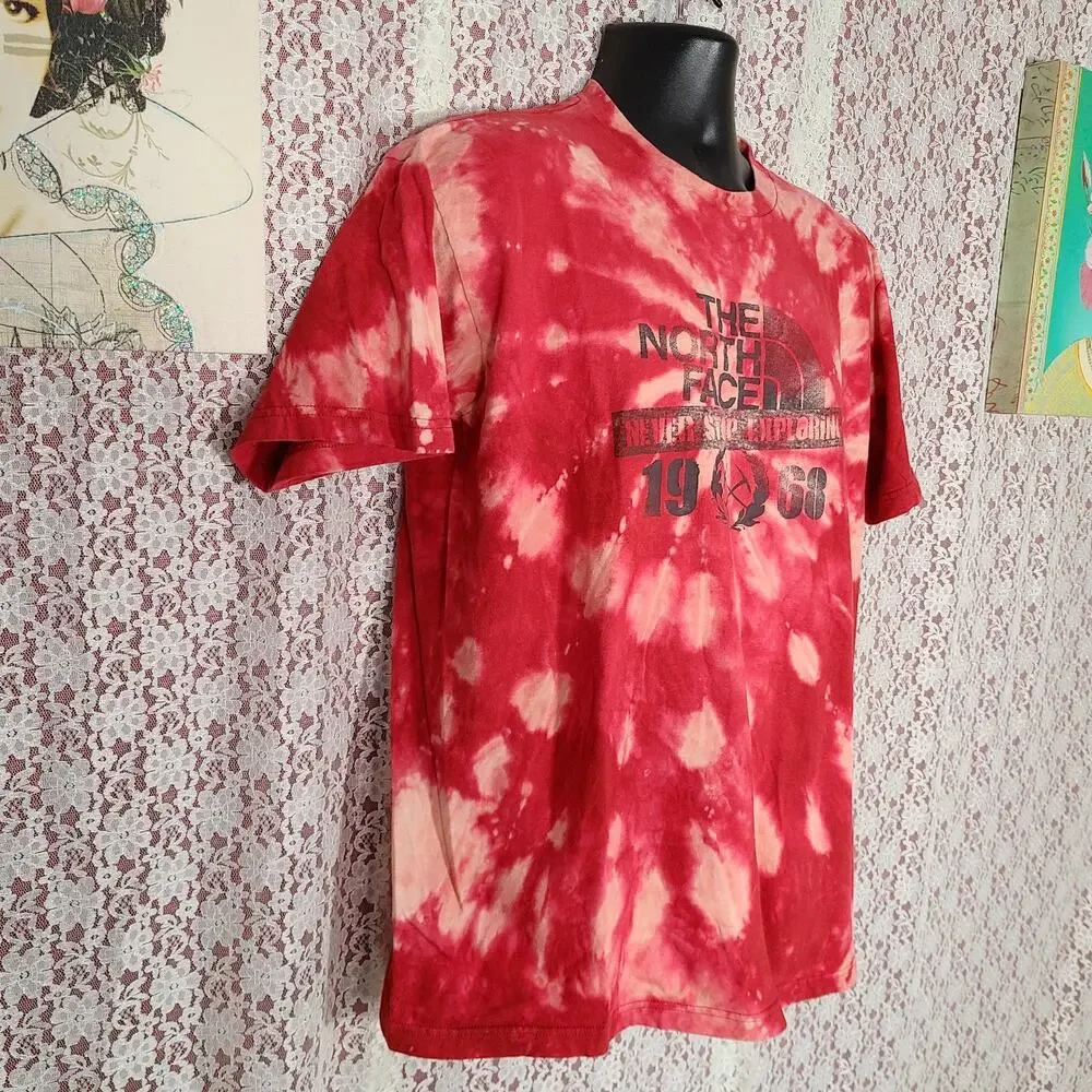 The North Face Red Spiral tie dye never stop exploring t-shirt size large